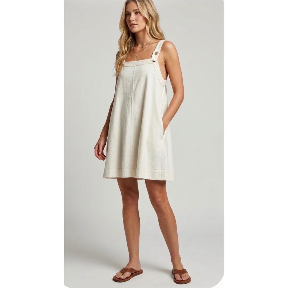 Free People Free-Est White Cotton Overall Pinafore Mini Dress L Large Boho